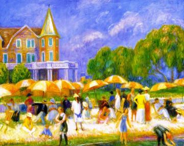 Beach Umbrellas At A Blue Point Artwork by William James Glackens
