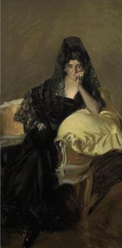 Retrato de Señora de Urcola llevaba una mantilla de negro Artwork by Joaquin Sorolla y Bastida