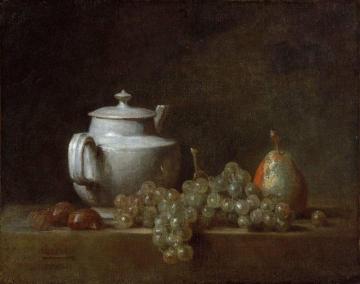Still Life With A Teapot, Grapes, Chestnuts And A Pear Artwork by Jean-Baptiste-Simeon Chardin