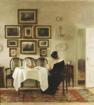 Mother And Child In A Dining Room Interior Artwork by Carl Vilhelm Holsoe