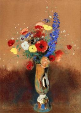 Bouquet of Wild Flowers n a Long Necked Vase Artwork by Odilon Redon