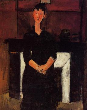 Woman Seated in front of a Fireplace Artwork by Amedeo Modigliani
