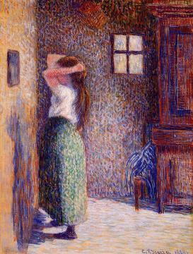 Young Peasant at Her Toilette Artwork by Camille Pissarro