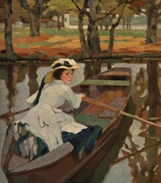 Artist's wife Frieda Boating Artwork by Leo Putz