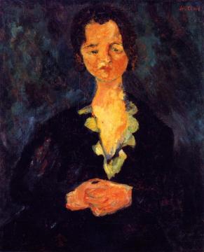 Portrait Of A Woman Against Blue Background Artwork by Chaim Soutine