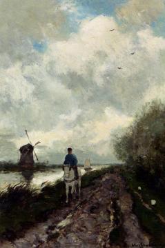 On The Tow Path Along The River Amstel Artwork by Johan Hendrik Weissenbruch