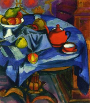 The Red Tea Service Artwork by Hermann Max Pechstein