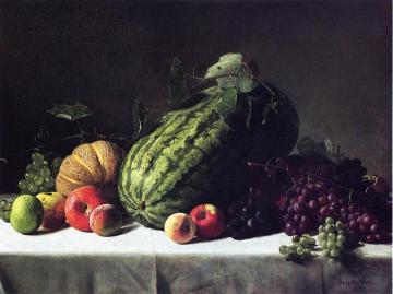 Still Life with Watermelon, Cantaloupe and Grapes Artwork by George Hetzel