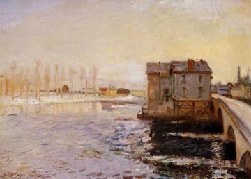 The Moret Bridge and Mills under Snow Artwork by Alfred Sisley