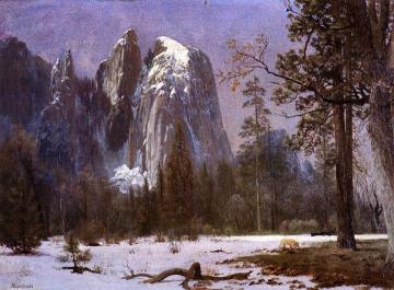Cathedral Rocks, Yosemite Valley, Winter Artwork by Albert Bierstadt