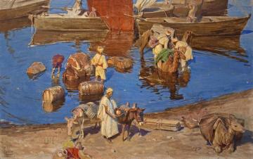 Unloading Merchandise On The Banks Of The Nile Artwork by Adam Styka