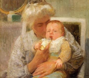 The Baby's Bottle Artwork by Robert Vonnoh