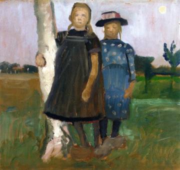 Two Girls with a Birch Tree Trunk Artwork by Paula Modersohn-Becker