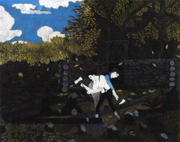 Abraham Lincoln and His Father Building Their Cabin on Pigeon Creek Artwork by Horace Pippin
