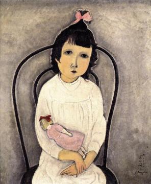 Little Girl with Doll Artwork by Tsuguharu Foujita