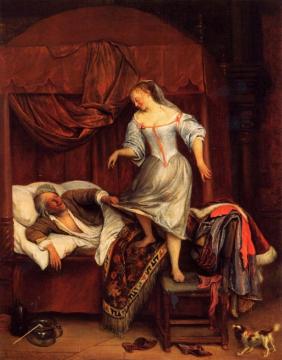 Couple in a Bedroom Artwork by Jan Steen