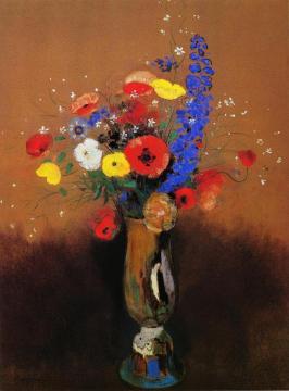 Wild Flowers in a Long-Necked Vase Artwork by Odilon Redon