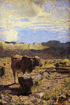 Cow at a Water Trough Artwork by Giovanni Segantini