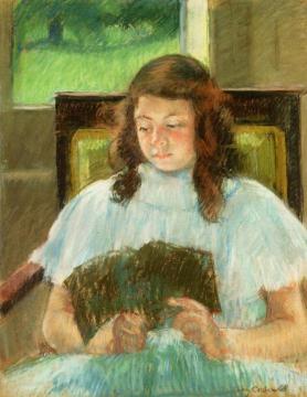 Françoise in a Square-Backed Chair, Reading Artwork by Mary Cassatt