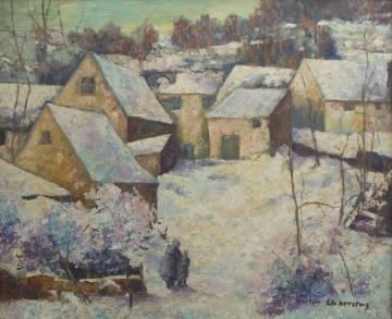 Village snow scene Artwork by Victor Charreton