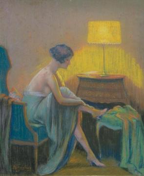 A Young Woman Undressing In An Interior Artwork by Delphin Enjolras