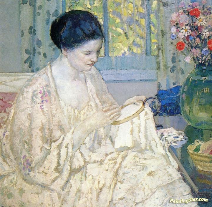 Embroidering Artwork by Frederick Carl Frieseke