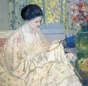 Embroidering Artwork by Frederick Carl Frieseke
