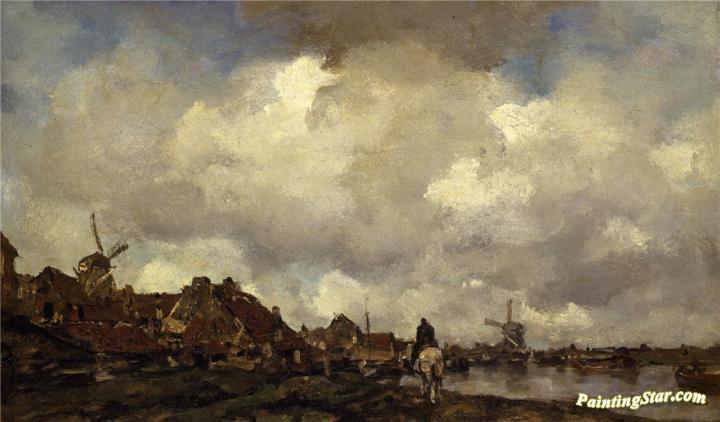 Dorpsgezicht bij Schiedam Artwork by Jacob Maris