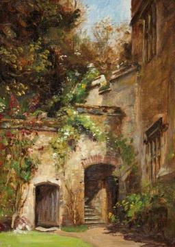 A Corner Of The Garden Against The Castle Walls, Dunster Castle, Somerset Artwork by Frank Moss Bennett