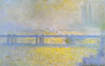 Charing Cross Bridge, Overcast Weather Artwork by Claude Oscar Monet