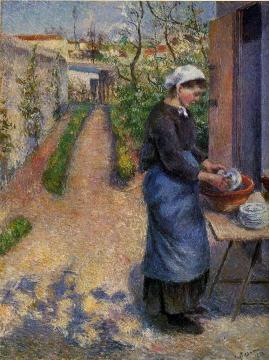 Young Woman Washing Plates Artwork by Camille Pissarro