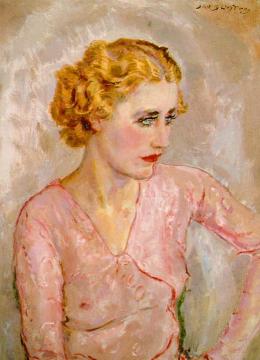 Portrait of a Young Woman in Pink Blouse Artwork by Jan Sluyters