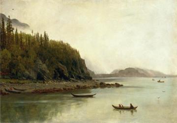Indians Fishing Artwork by Albert Bierstadt