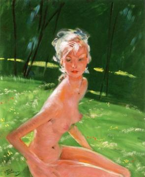 Nude in the Countryside Artwork by Jean-gabriel Domergue