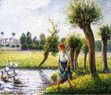 Peasant Woman Watching the Geese Artwork by Camille Pissarro