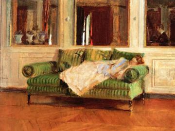 Matilda Gay Reclining On A Lit De Repos (chateau De Fortoiseau) Artwork by Walter Gay