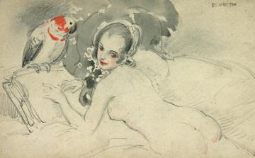 Young Woman With Parrot Artwork by Eduard Veith