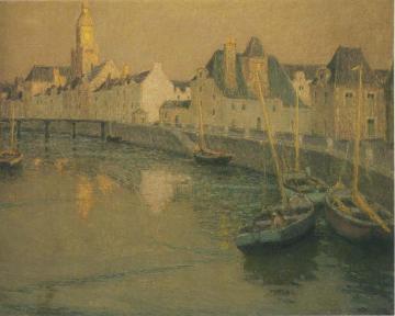 Port Croisic in full moon Artwork by Henri Le Sidaner