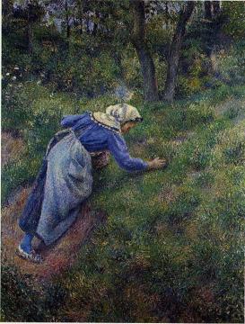 Peasant Gathering Grass Artwork by Camille Pissarro