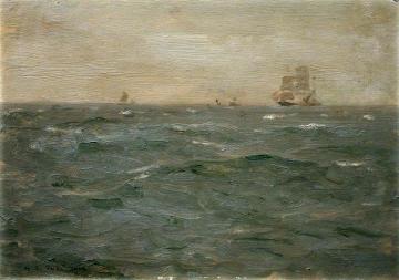 Seascape With Sailing Craft Artwork by Henry Scott Tuke