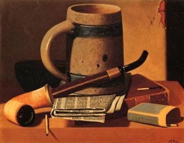 Still Life With Pipe, Beer Stein, Newspaper, Book And Matches Artwork by John Frederick Peto