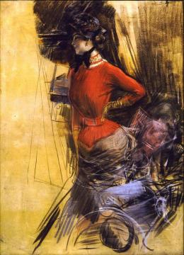 Lady In Red Coat Artwork by Giovanni Boldini