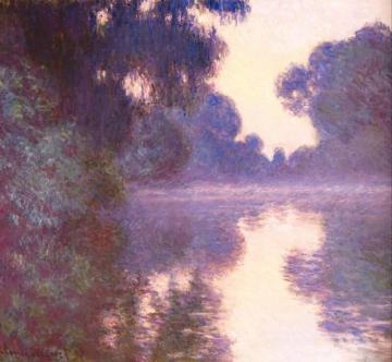 Misty morning on the Seine blue Artwork by Claude Oscar Monet