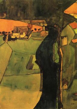 Town on the Blue River Artwork by Egon Schiele