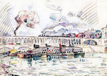 Viaduct and Bateau Mouche at Auteuil Artwork by Paul Signac