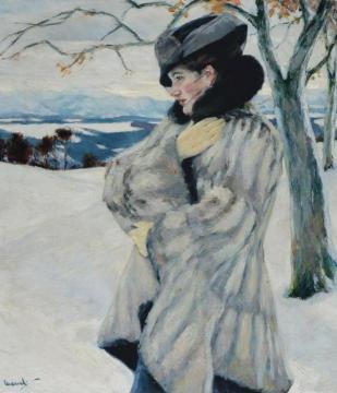 Girl with Fur Coat Artwork by Edward Cucuel