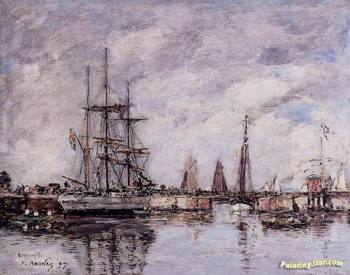 Deauville, Norwegian Three-Master Leaving Port Artwork by Eugène-Louis Boudin