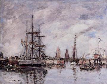 Deauville, Norwegian Three-Master Leaving Port Artwork by Eugène-Louis Boudin