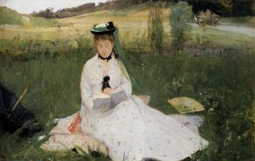 Reading with Green Umbrella Artwork by Berthe Morisot