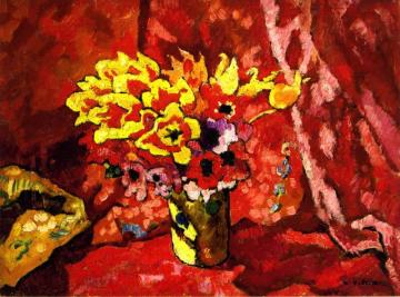 Bouquet Of Flowers On A Red Background Artwork by Louis Valtat